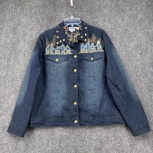 DG2 Dark Denim Jacket Cowboy Ranch Bit & Bridle Hand Painted Size L Retro